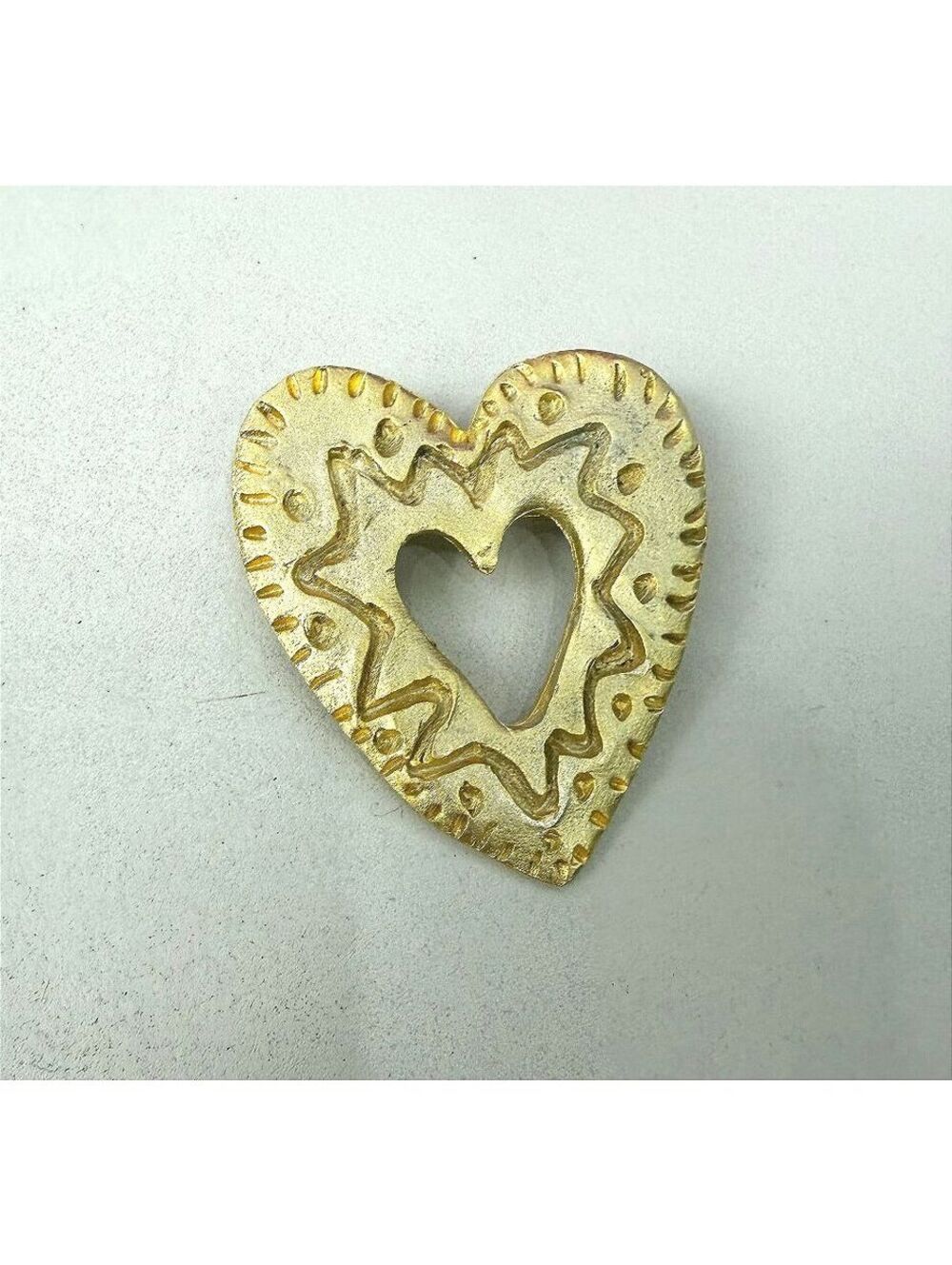 Vintage Gold Tone Heart Shaped Pin Brooch with Cutout Design